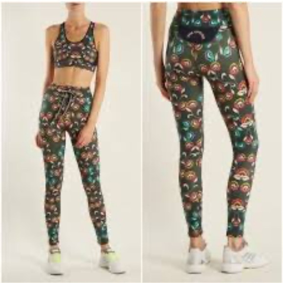 Anthropologie THE UPSIDE Legging Khaki Green Floral Gym Activewear Tie US 10 - Picture 2 of 11